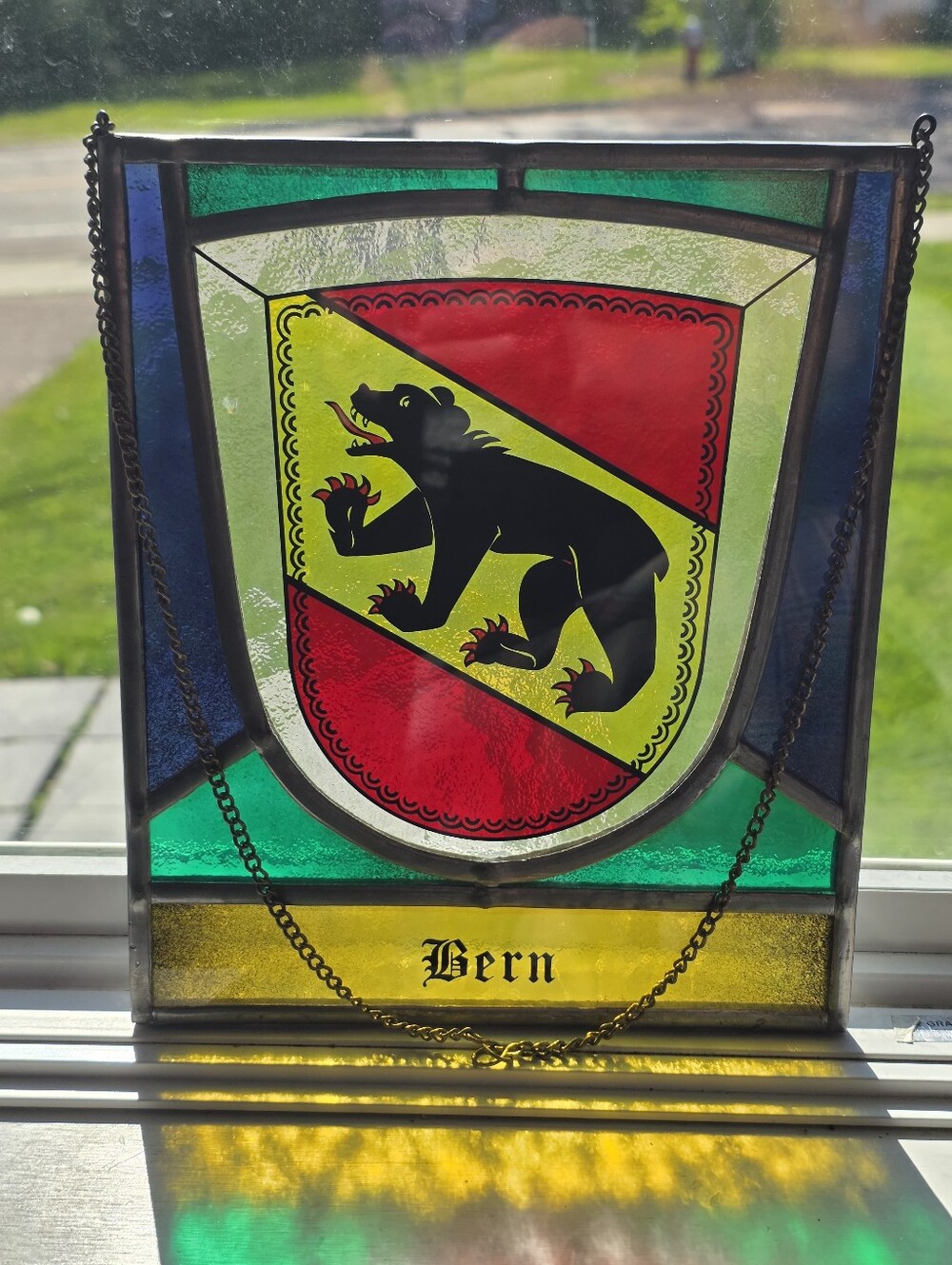 Bern Bear Leaded Glass Vintage Style Stained Glass Hanging Panel Sheild